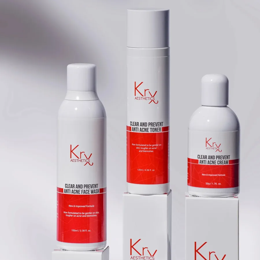 Gamme KRX Clear and Prevent : gel nettoyant, lotion et crème anti-acné